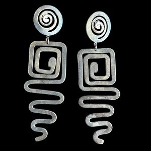 Modern Abstract Silver Tone Dangle Earrings | Lightweight Sculptural Statement